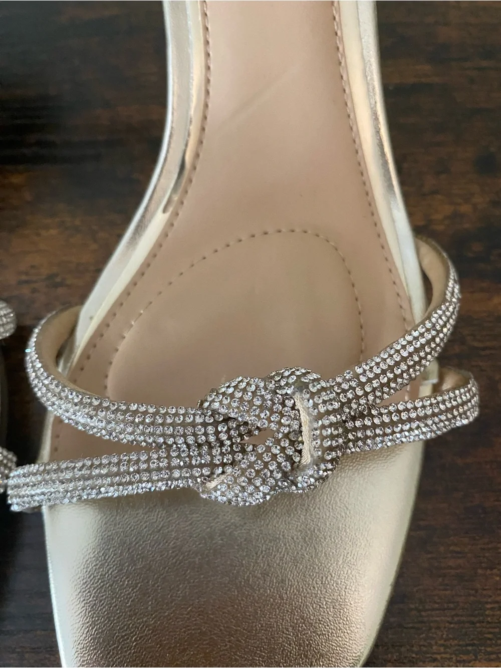 Jewel Badgley Mischka Gold Knotted Crystal-Strap Ankle Sandals